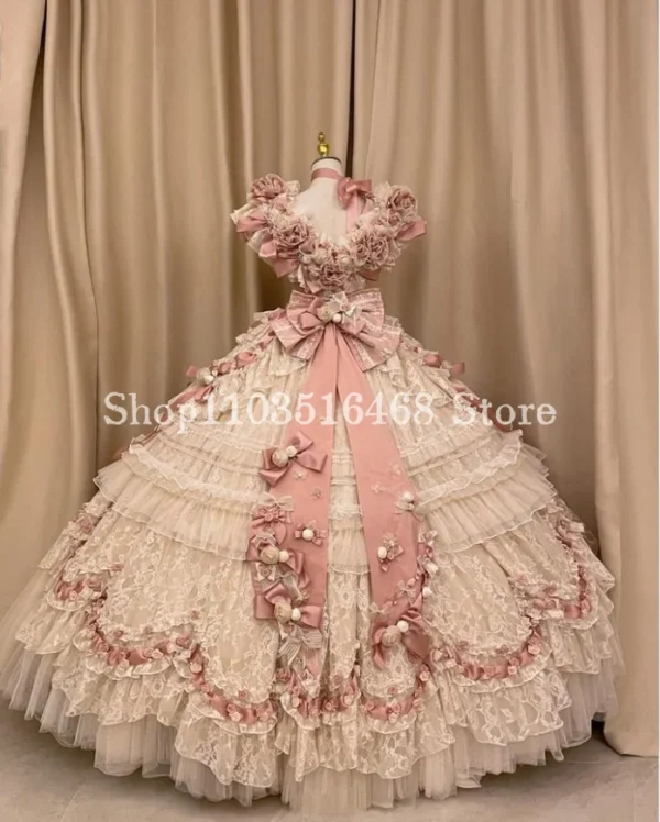 Pink homecoming dress with 3D floral corset and vintage elegance - Image 2