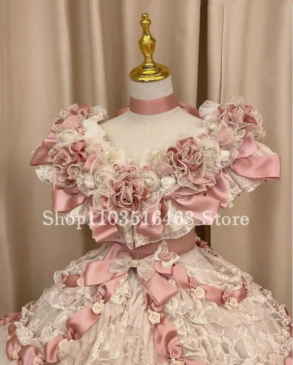 Pink homecoming dress with 3D floral corset and vintage elegance - Image 3