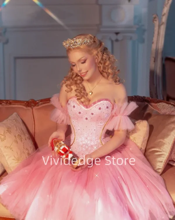 Pink Homecoming Dress with Floral Embroidery and Victorian Fairytale Style