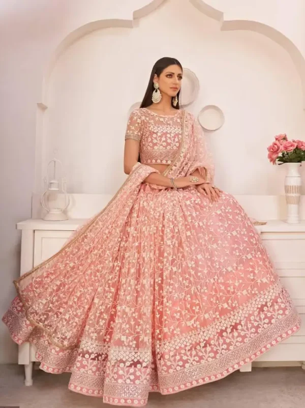 Pink Homecoming Dress: Blush Pink Lehenga, Wrap Choli & Princess Gown - Image 3