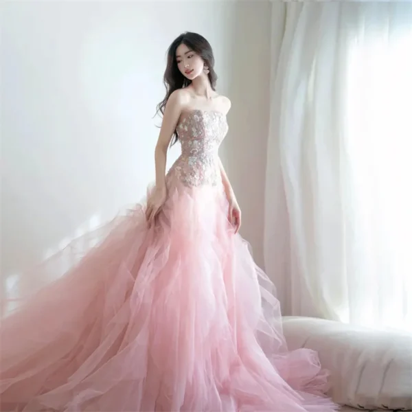Pink homecoming dress, French one-shoulder, 18th birthday, high-end evening gown - Image 2