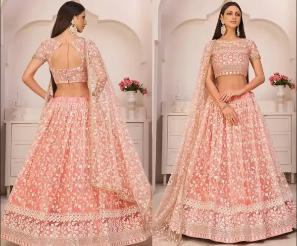 Pink Homecoming Dress: Blush Pink Lehenga, Wrap Choli & Princess Gown