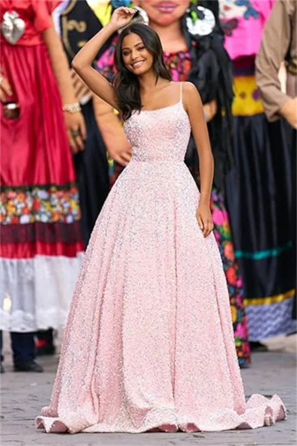 Sparkly Pink Homecoming Dress, A-Line Prom Gown with Pockets