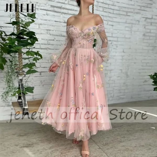 Pink Homecoming Dress: Elegant A-line Sweetheart Off-Shoulder Gown - Image 2