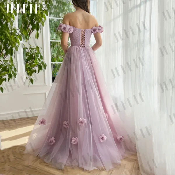 3D Flowers Pink Prom Party Dress Women Princess High Split Gown - Image 2