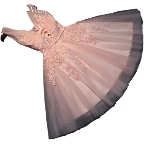 Pink Homecoming Dress: Beaded Bridesmaid Dress with Lace-Up Detail - Image 6