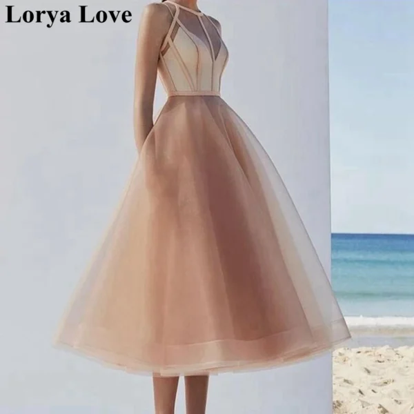 Pink Homecoming Dress Tulle Sleeveless Tea-Length Elegant Formal Party Gown