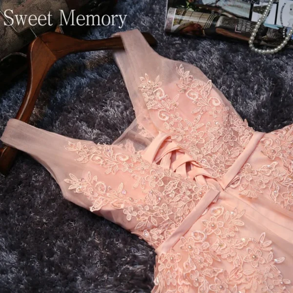 Pink Homecoming Dress: Beaded Bridesmaid Dress with Lace-Up Detail - Image 4