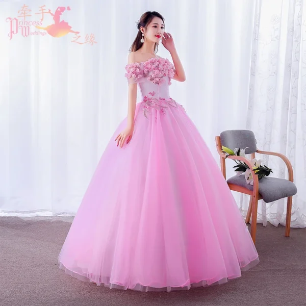 New Pink Boat Neck Floor Length Princess Bridesmaid Prom Dress - Image 3