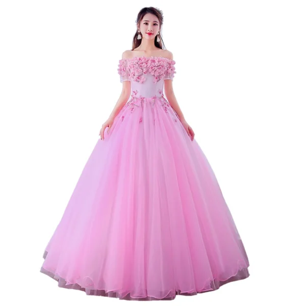 New Pink Boat Neck Floor Length Princess Bridesmaid Prom Dress - Image 5
