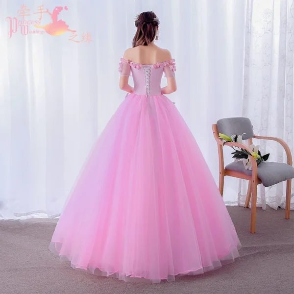 New Pink Boat Neck Floor Length Princess Bridesmaid Prom Dress - Image 2