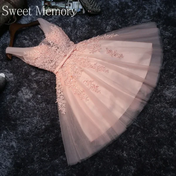 Pink Homecoming Dress: Beaded Bridesmaid Dress with Lace-Up Detail