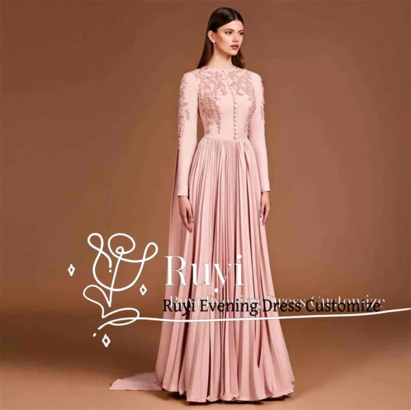 Pink Homecoming Dress Long Sleeves Floral Applique Buttons Pleated A-Line