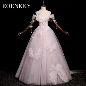Elegant Pink Butterfly Applique Off-Shoulder Pearls A-Line Dress