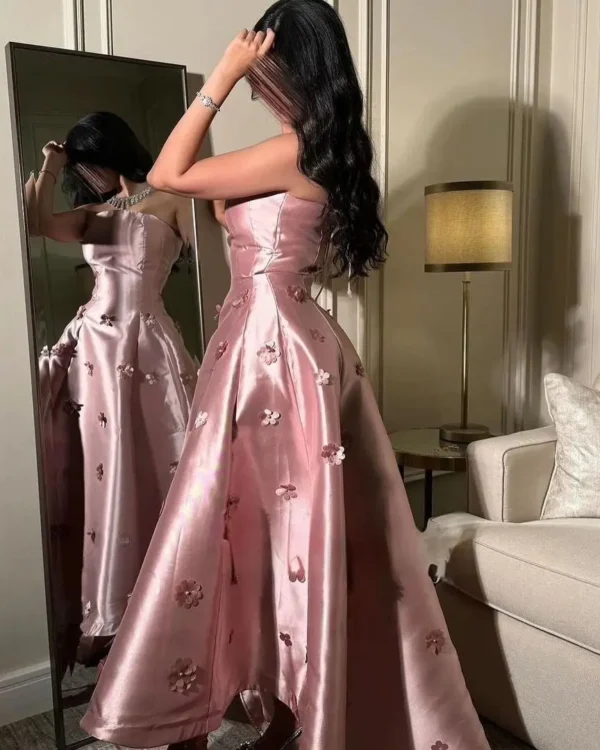 Scoggins Pink A-Line Strapless Beadings Evening Dress Wedding Party