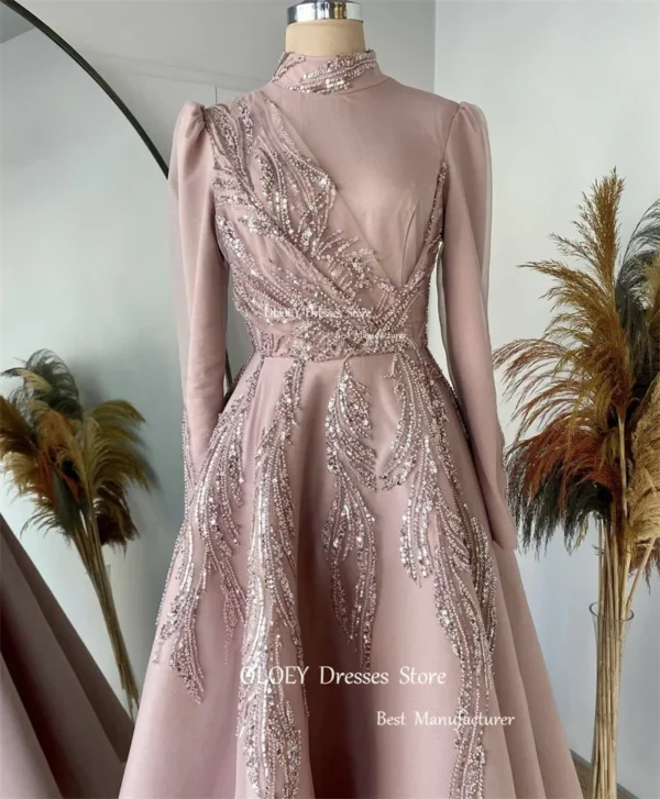 Pink Homecoming Dress Customized Dubai Modest High Neck Gown - Image 2