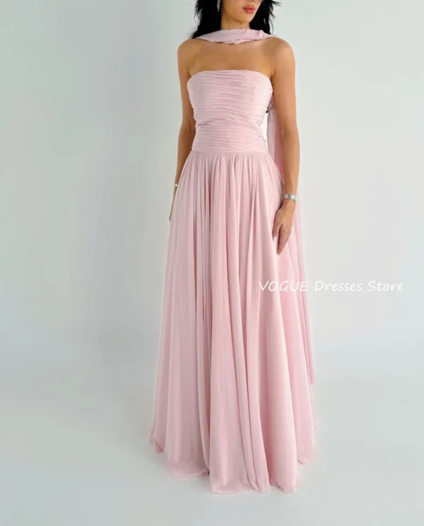 Sweet Pink Off Shoulder A-Line Prom Dresses Evening Party Gowns - Image 3