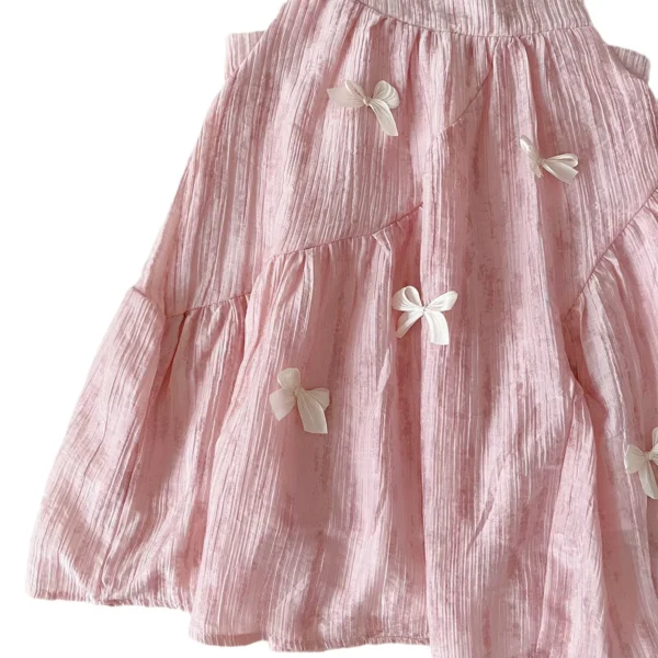 Sleeveless Pink Patchwork Bowknot Dress For 1-8Y Girls Summer Toddler - Image 5