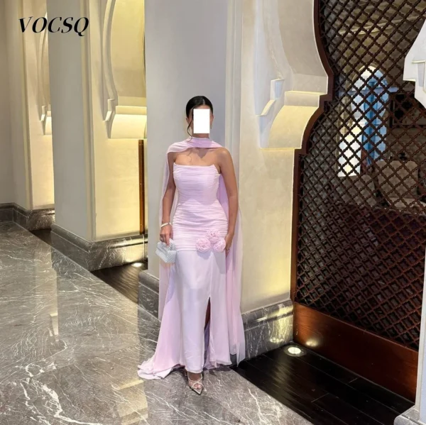 Cute Flower Decorated Mermaid Prom Dress Pink Evening Gown - Image 2