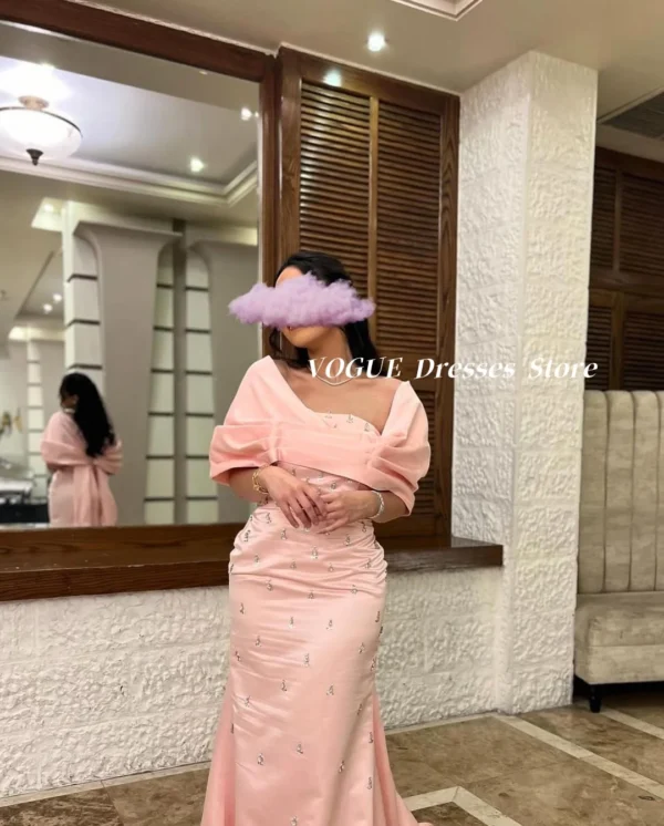 Mermaid Pink Satin Prom Dress with Tail Customized Evening Gown - Image 2