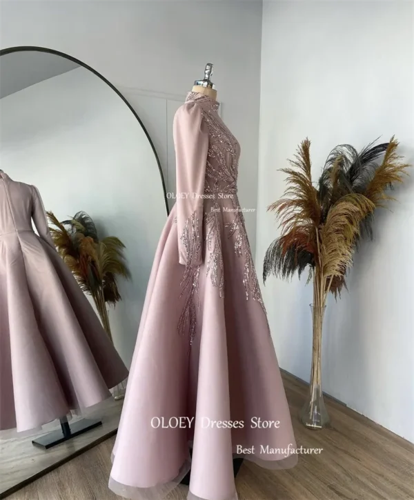 Pink Homecoming Dress Customized Dubai Modest High Neck Gown - Image 4