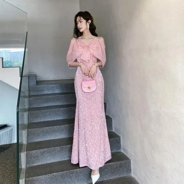 Pink Fishtail Evening Dress Luxury Style For Graduation Ceremony - Image 2