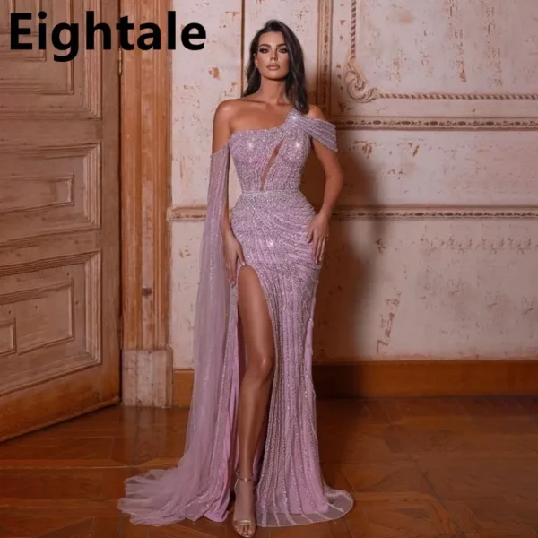 Pink Homecoming Dress Nude Mermaid Shinning Slit Formal Gown