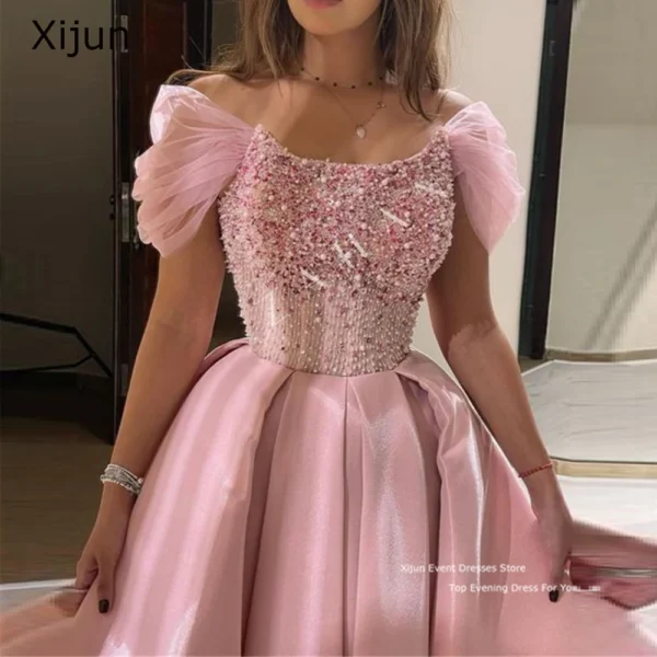 Pink Homecoming Dress: Beaded A-Line Cap Sleeve Prom Gown