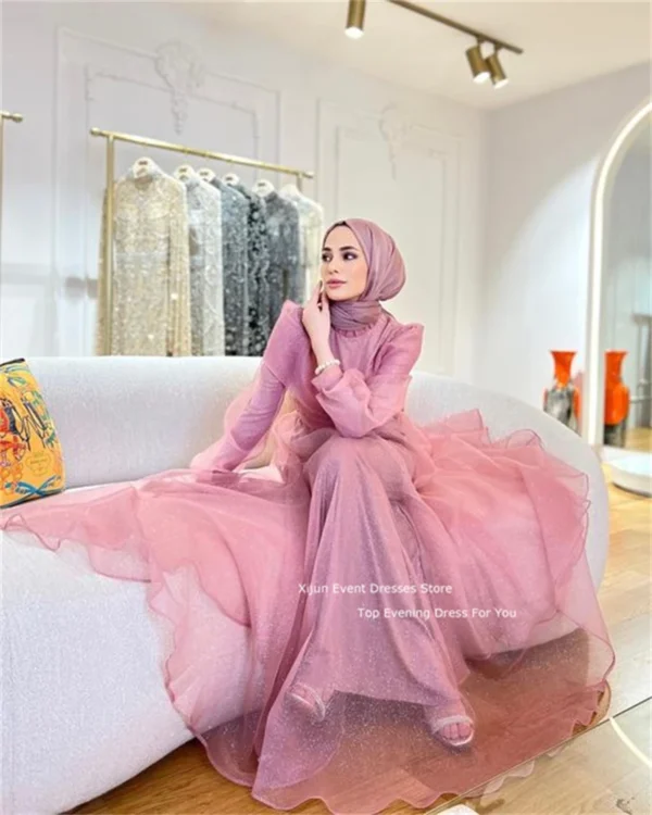 Pink Homecoming Dress Tulle Moroccan Kaftan Evening Dubai Party Gown - Image 3