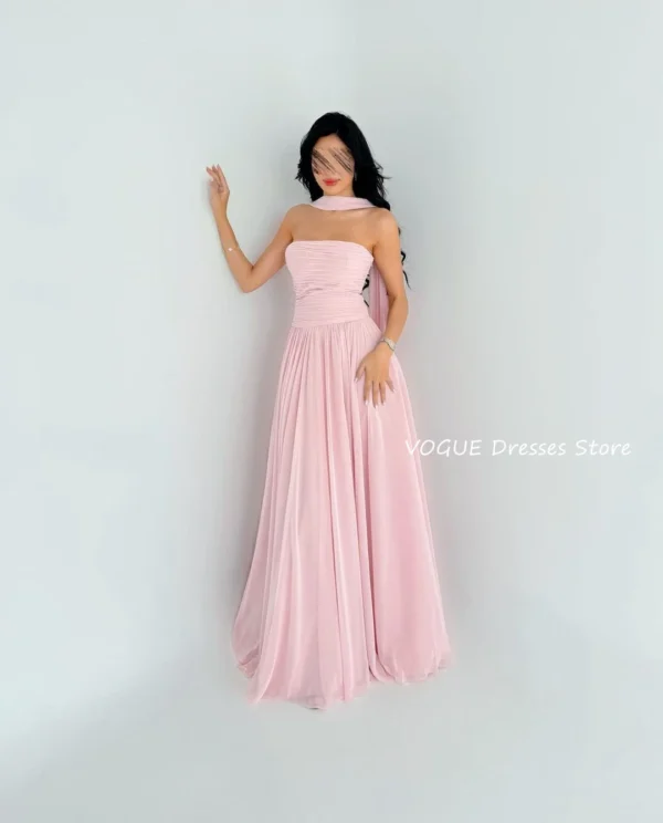 Sweet Pink Off Shoulder A-Line Prom Dresses Evening Party Gowns - Image 2
