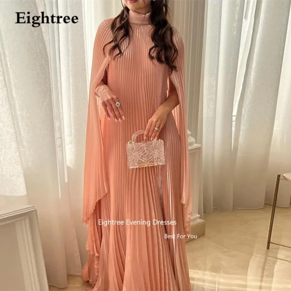 Pink Homecoming Dress: Elegant Chiffon Pleated Long Formal Gown