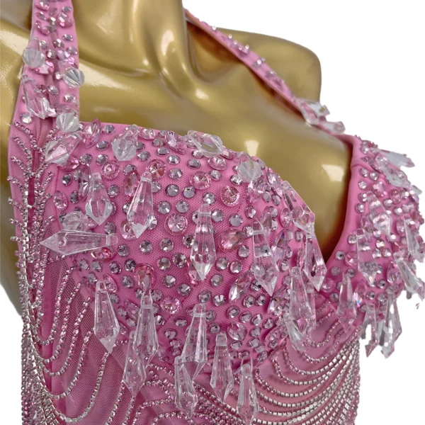 Luxurious Pink Rhinestone Chain Short Dress Backless Prom Gown - Image 5
