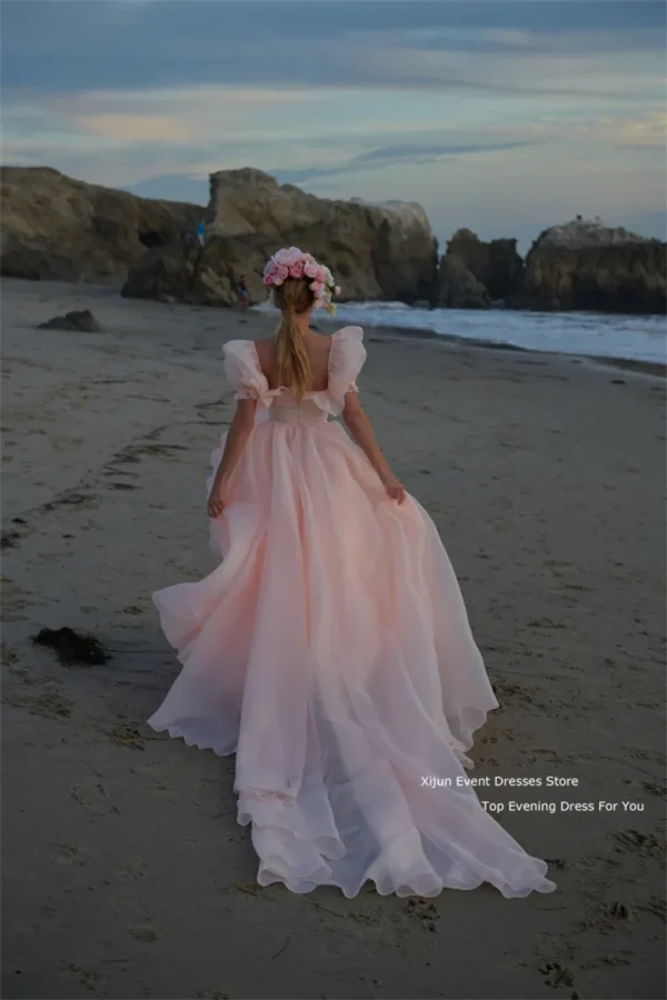 Pink homecoming dress with short puff sleeves, ruffles, and slit - Image 3