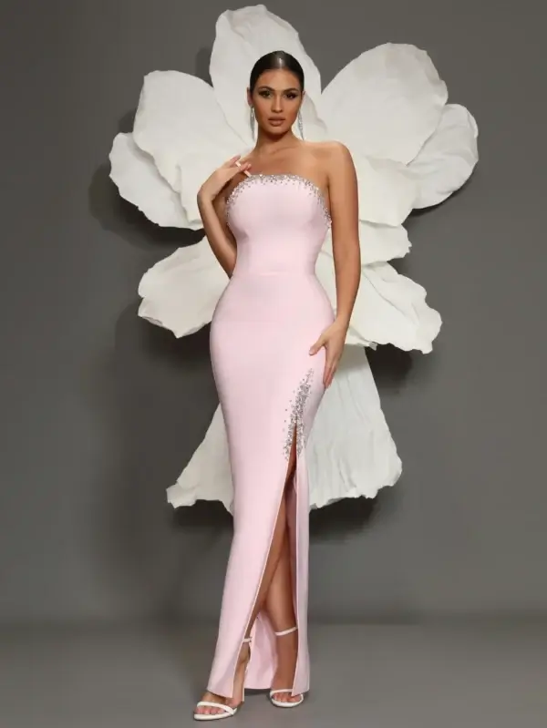 Luxury Pink Bandage Dress Sexy Hip-Hugging Formal Prom Slit