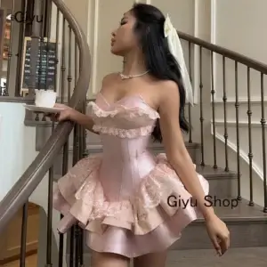 Pink Lace Sweetheart Mini Dress Summer Birthday Party Outfit