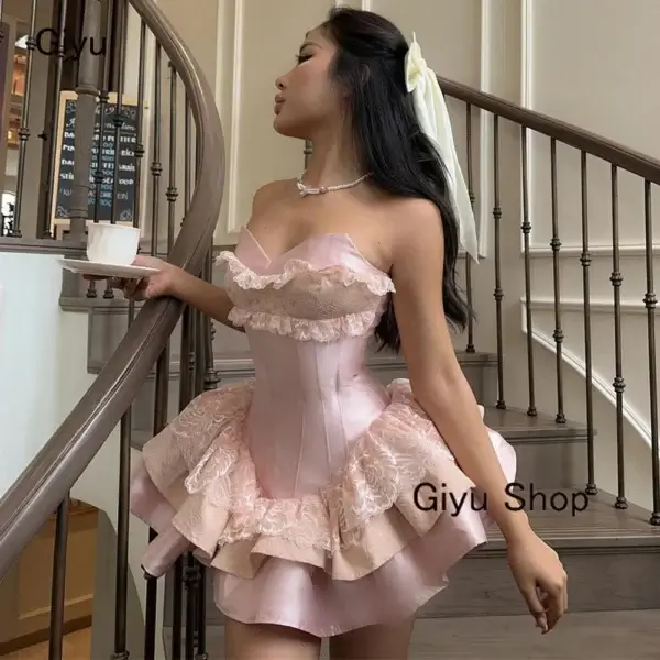 Pink Lace Sweetheart Mini Dress Summer Birthday Party Outfit