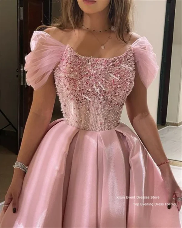Pink Homecoming Dress: Beaded A-Line Cap Sleeve Prom Gown - Image 3