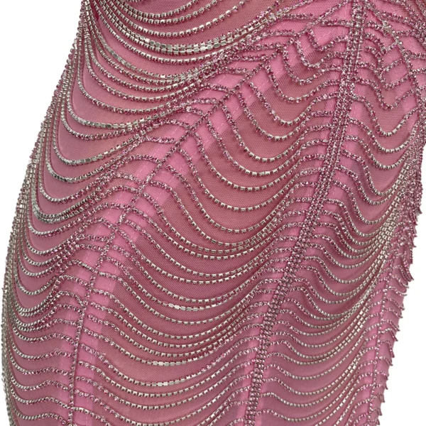 Luxurious Pink Rhinestone Chain Short Dress Backless Prom Gown - Image 6