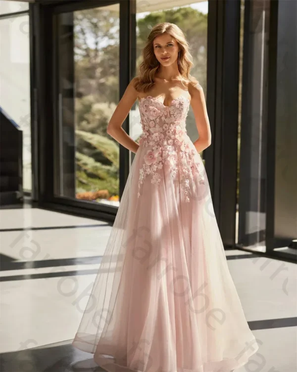Customized pink homecoming dress with 3D flowers, sequins, and beading - Image 4