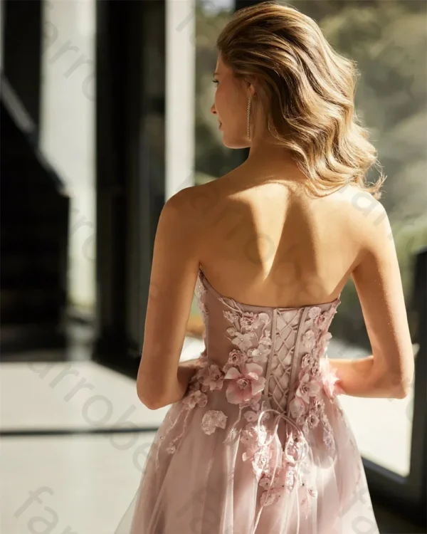 Customized pink homecoming dress with 3D flowers, sequins, and beading - Image 3