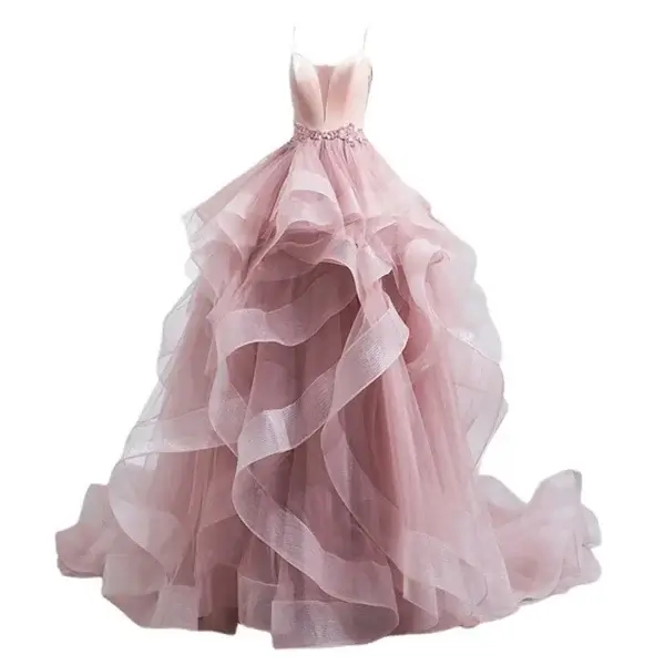 Unique Pink Puffy A-Line Wedding Quinceanera Prom Dress With Ruffles - Image 5