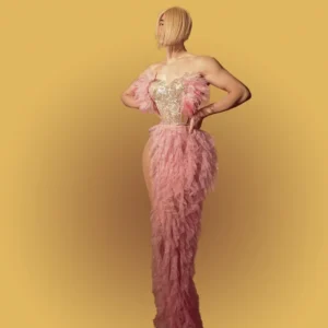 Elegant Pink Flower Off-Shoulder Beaded Lace Evening Gowns Women
