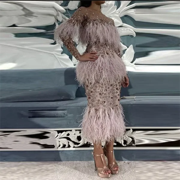 Blush Pink Homecoming Dress with Beaded Crystals and Tiered Sleeves - Image 2