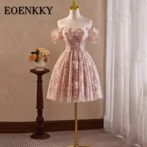 Luxury Pink 3D Flower Tulle Off-Shoulder A-Line Prom Dress