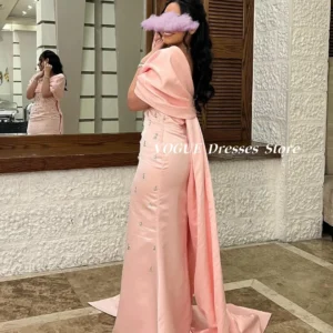 Mermaid Pink Satin Prom Dress with Tail Customized Evening Gown