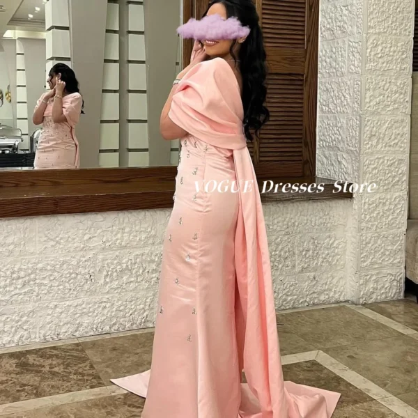 Mermaid Pink Satin Prom Dress with Tail Customized Evening Gown