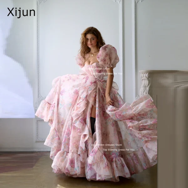 Pink Homecoming Dress Ruched Puff Sleeves Princess Prom Gown