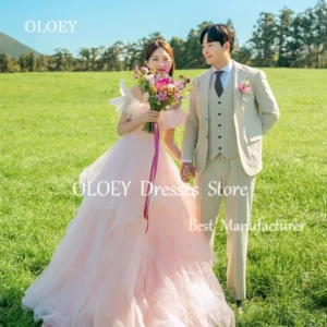 Fairy Pink A-Line Off-Shoulder Wedding Dress Floor-Length Bridesmaid Gown