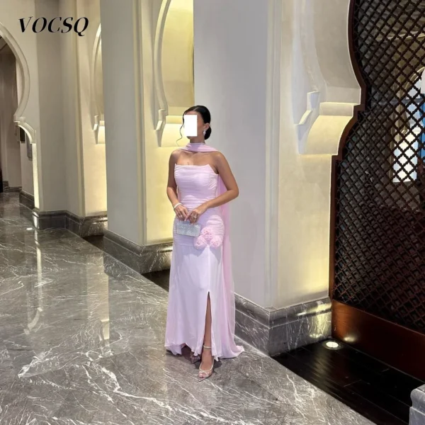 Cute Flower Decorated Mermaid Prom Dress Pink Evening Gown - Image 3