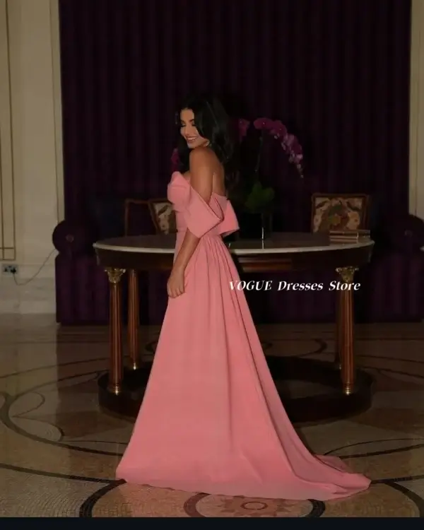 Mermaid Off Shoulder Pink Satin Formal Evening Prom Dresses Women - Image 4
